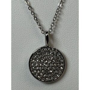 Loft Silver Tone Pave Rhinestone Round Pendant Necklace